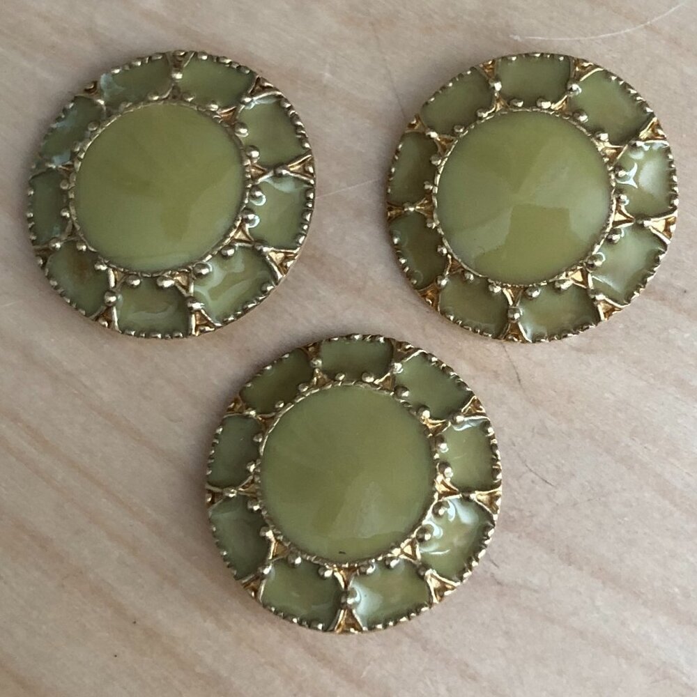 St. John Enameled Replacement Buttons Lot of 3 Light Green & Gold NEW